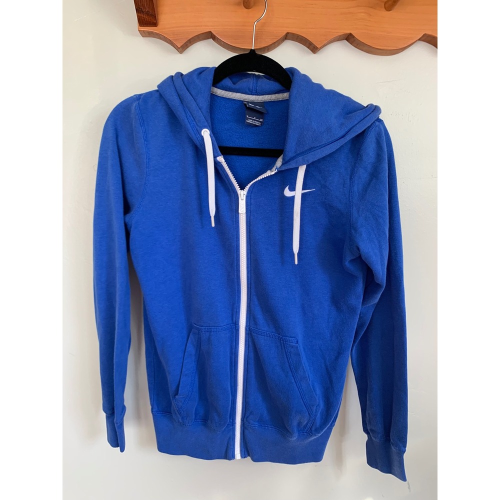 Nike Womens Full Zip Hoodie Royal Blue Fleece Swoosh Logo Size Small